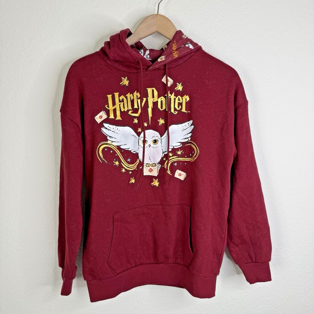 Harry Potter Hedwig Owl Hoodie XXS Burgundy Graphic Pullover Wizarding World